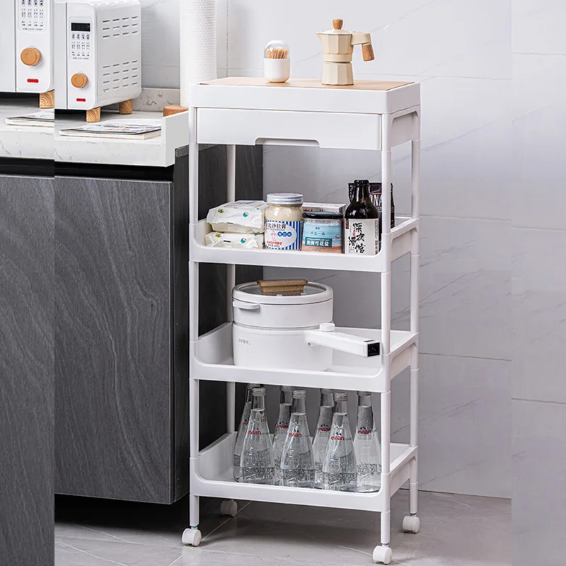 Japanese Style 3-Tier Rolling Cart Kitchen Storage Rack Living Room Organizer Movable Multi-Layer Bathroom Drawer Trolley table Storage Rack Rolling Storage Cart