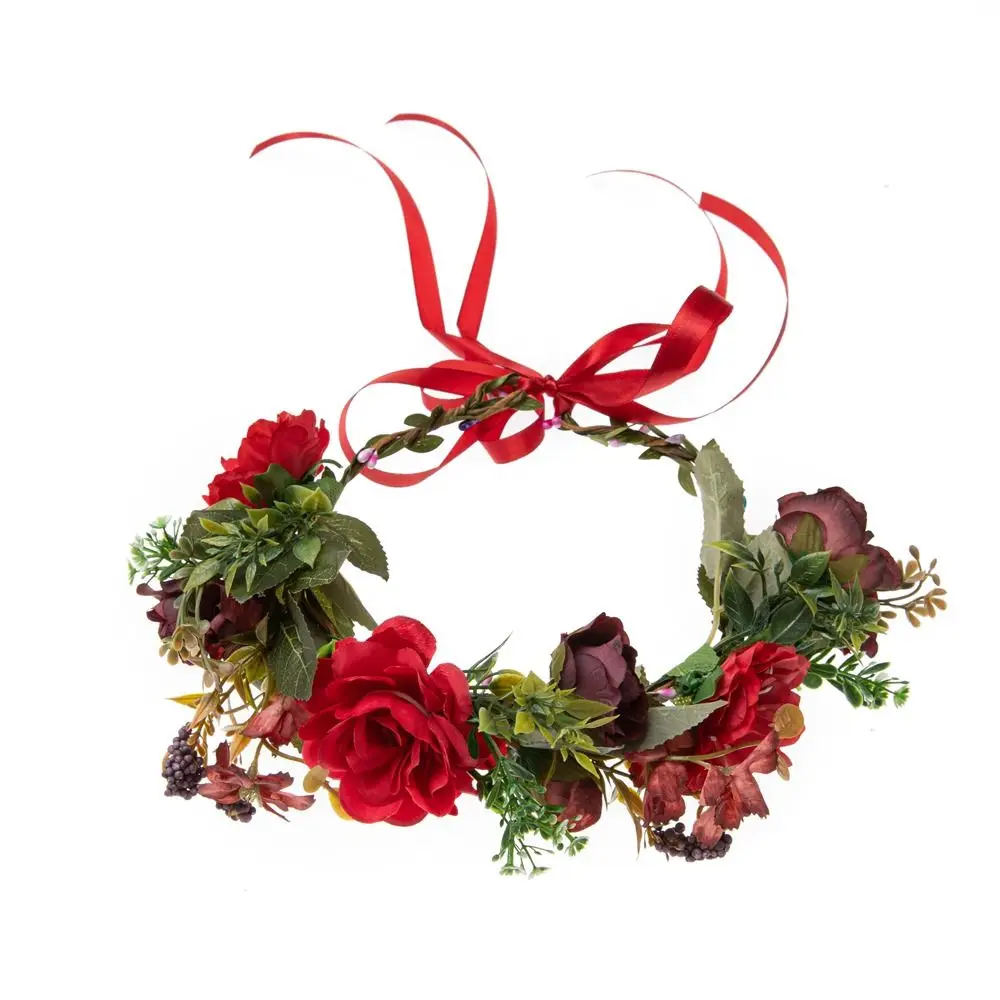 Corona Di Fiori Con Rose E Peonia | Ghirlanda Per Capelli Con Nastro Regolabile | Bianco | Per Matrimoni E Feste