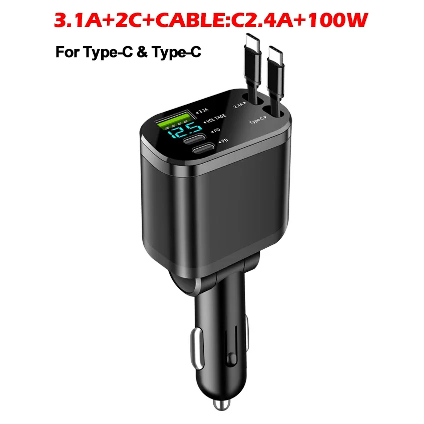 ترقية مهايئ شاحن سيارة 137 واط شاحن الهاتف السريع USB PD3.1 منافذ Type-C مع أسلاك قابلة للسحب صالح آيفون هواوي سامسونج