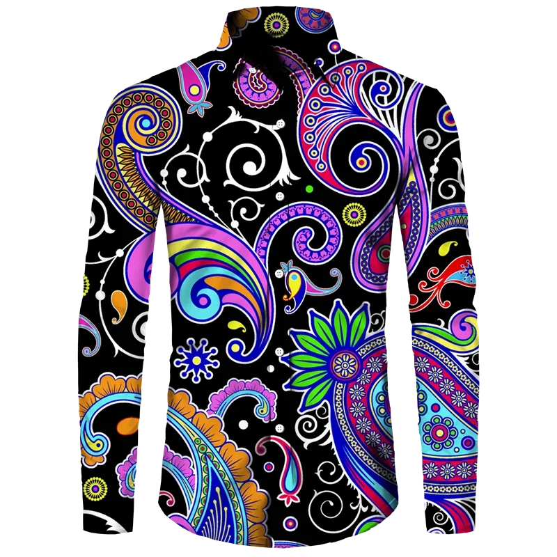 thumbnail image 1 of Camisa de moda para hombre, estampado 3D de flores de anacardo de cachemira, cuello vuelto, botones, manga larga, ropa de calle vintage para hombre y mujer, 1 of 5