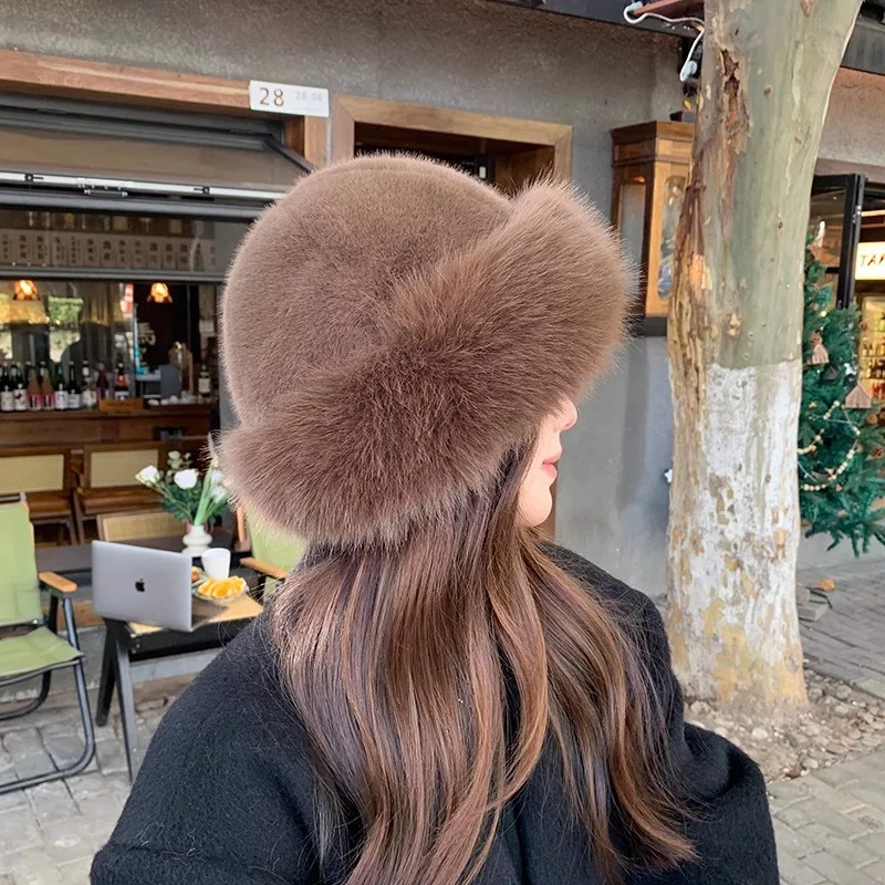 Winter Thick Warm Furry Beanies Hat Women Fashion Imitation Mink