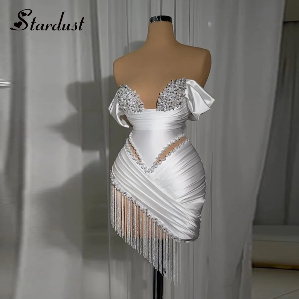 Stardust Unique Tassel Off The Shoulder Bodycon Pearls Cocktail Dress for Girls Pageant Beach Vestido De Noche Customized cocktail dress