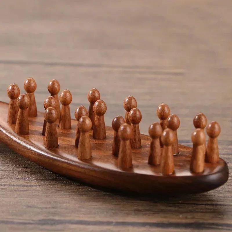 Golden Sandalwood Comb Head Meridian Combs Natural Sandalwood Long Handle Comb Multifunction Insert Teeth Massage Comb 22 Nails