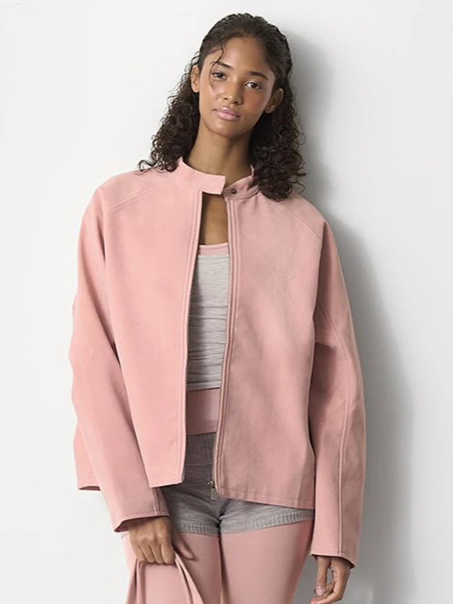 Bornladies Women's Retro Suede Velvet Jacket Stand Collar New Autumn Winter Coats Minimalist Outerwear Jackets