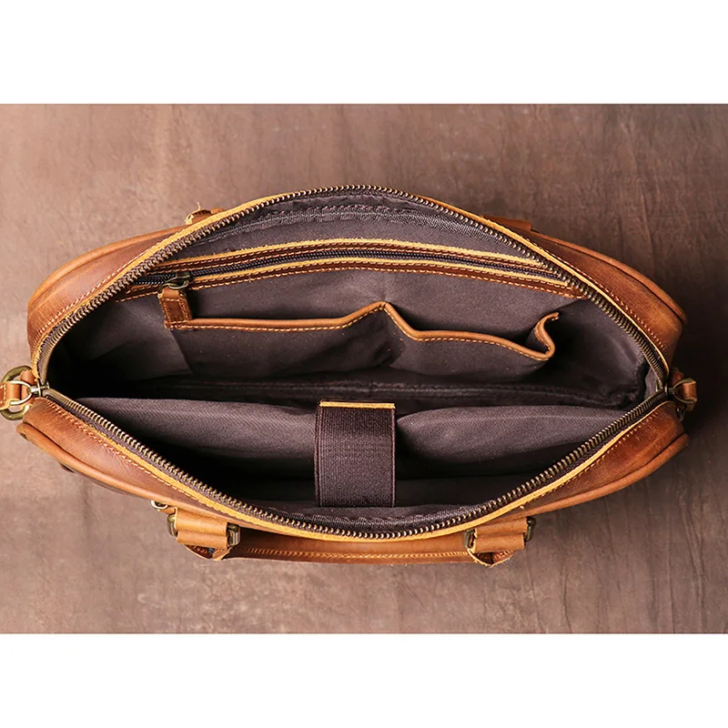 Vintage Men's Leather Briefcase Designer High Quality Crossbody Bag Business Brown Handbag Messenger Bag Men's Laptop Bag ﻿ 5