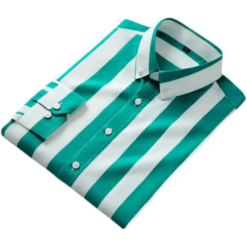 Men Casual Shirts Fashion Lapel Button Loose Korean Striped Shirts Men Autumn Casual Tops