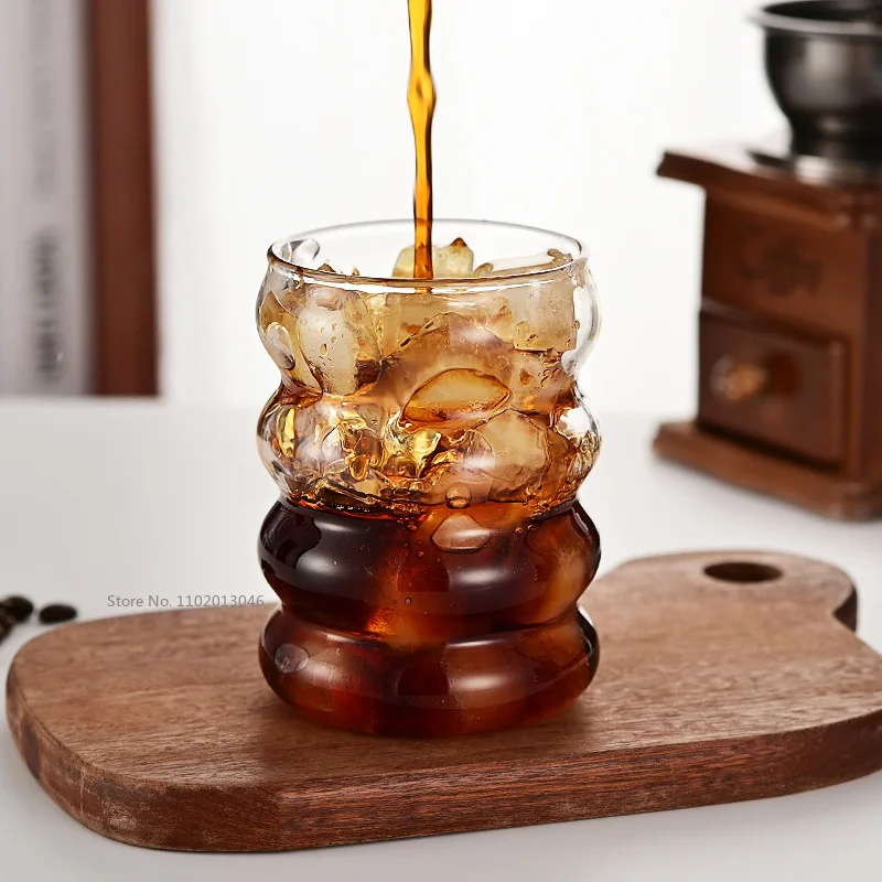 300ml Wave Shape Glass Cup Water Bottle Heat-resistant Beer Drinkware Tea Mug Coffee Juice Milk Tea Home Kitchen Supply