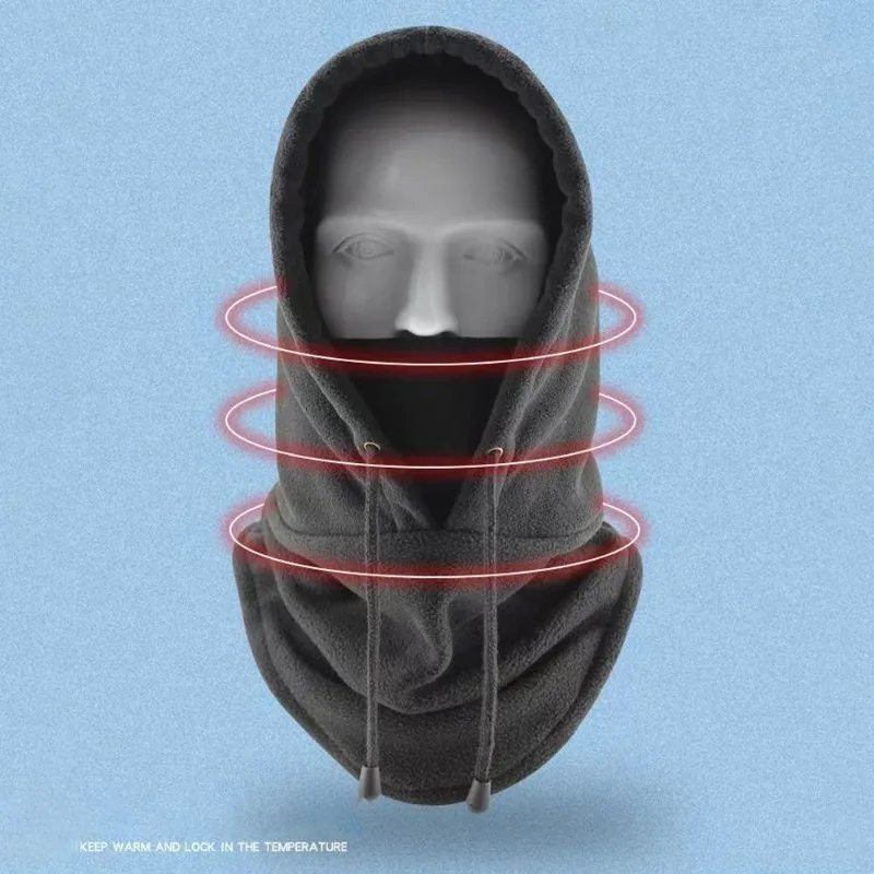 Adult Fashion Winter Polar Fleece Warm Outdoor Hat Men Women Drawstring Windproof Full Face Ski Mask Caps Man Bonnets Scarves