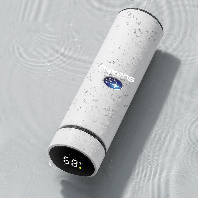 1Pcs Car Smart Thermos Bottle With Temperature Display Coffee Cup For Subaru WRX STI Forester Tribeca Levorg Impreza XV Outback