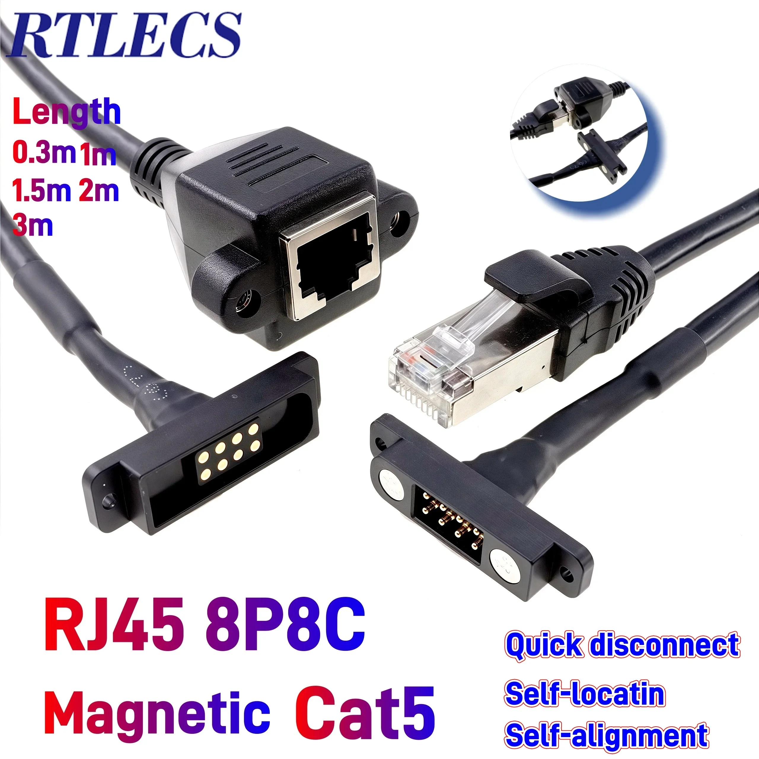Magnetic Shielded Dual Row Pogo Pin Connector with Twisted-Pair RJ45 Cat5 Wires