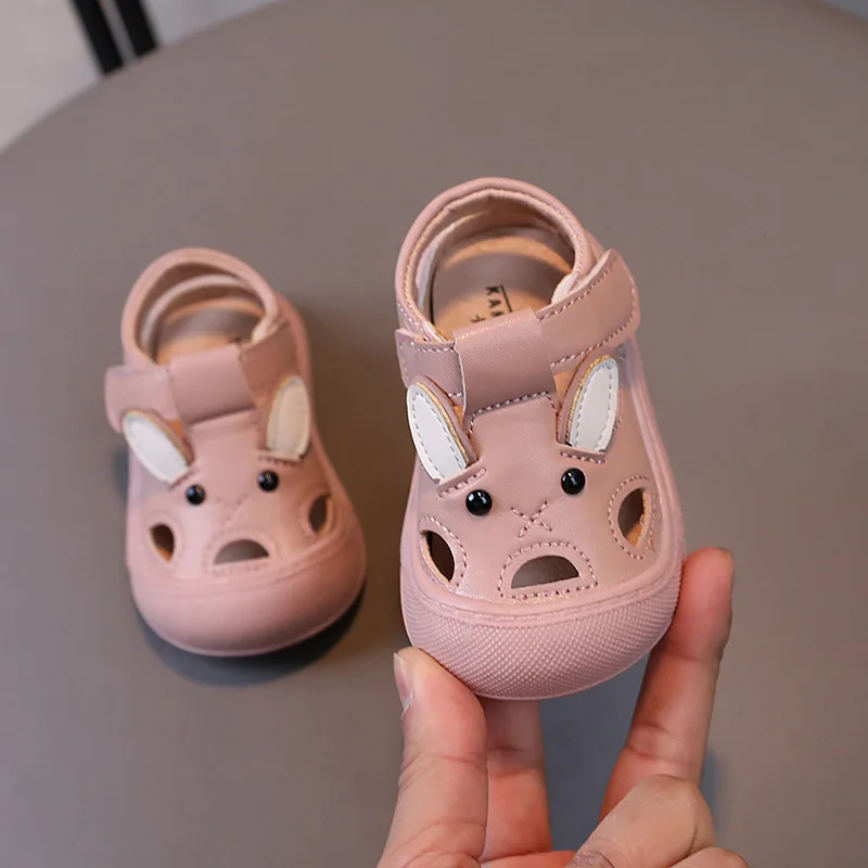 Baby Sandals Summer Infant Shoes Soft PU Leather First Walkers Baby Toddler Boy Girl Close-toed Sandals Beige, Pink