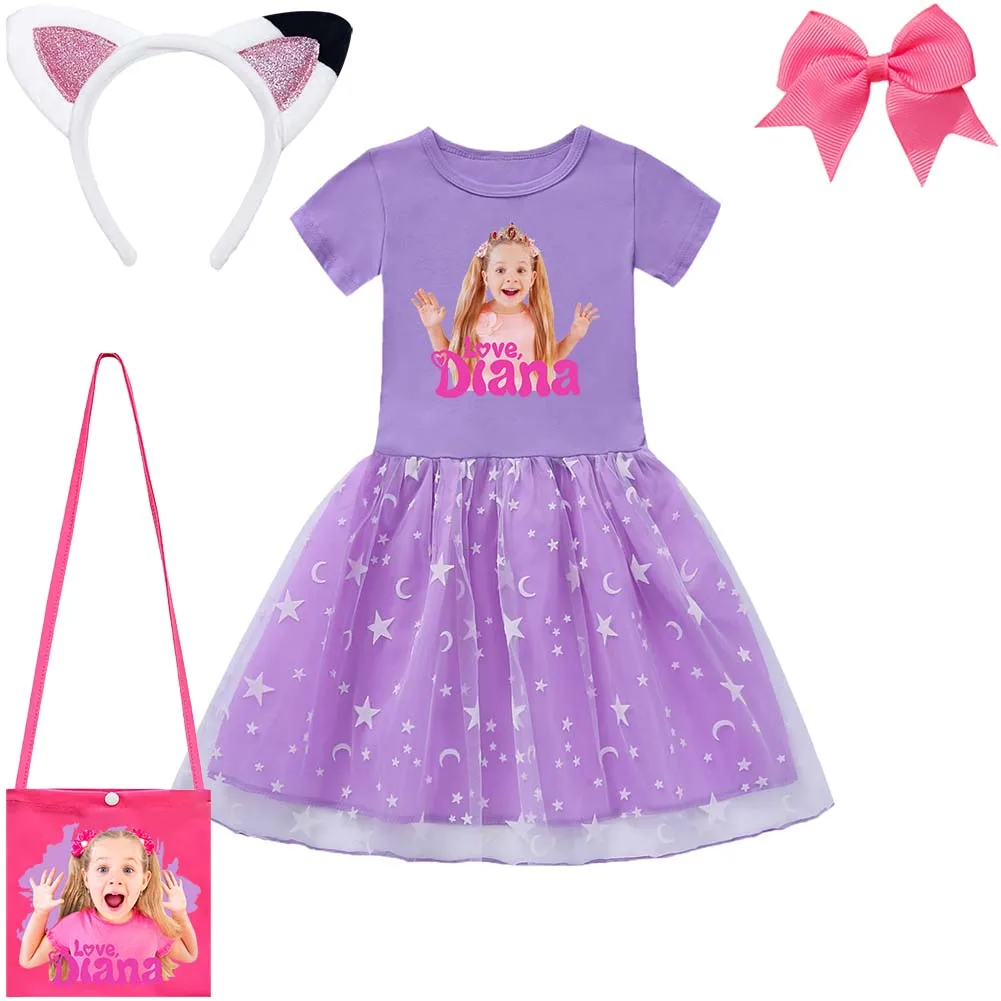 Diana and Roma Clothes Kids Princess Dress with Bag Hairbands Hairpins Cotton Mesh Dresses Children Halloween Wedding Vestidos girls dress,princess costume,kids clothes