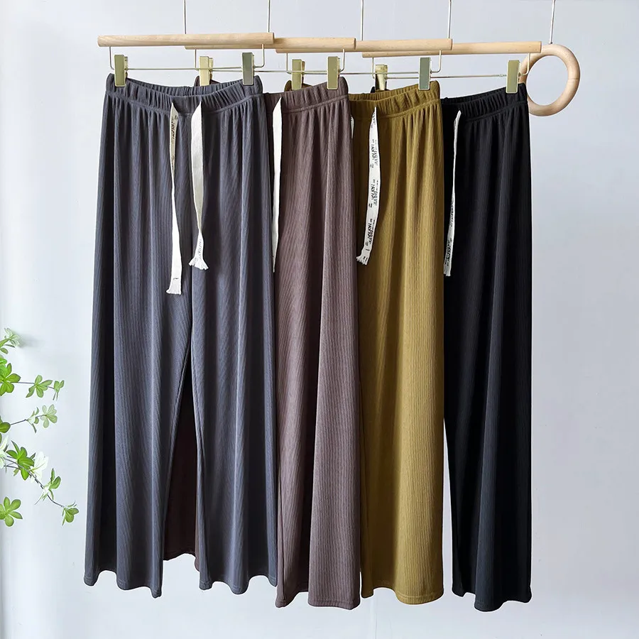 

Casual Pants Women's 2022 Autumn New Vertical Tube Trousers Lazy Wind Drawstring All-match Elastic Knitted Mopping Pants