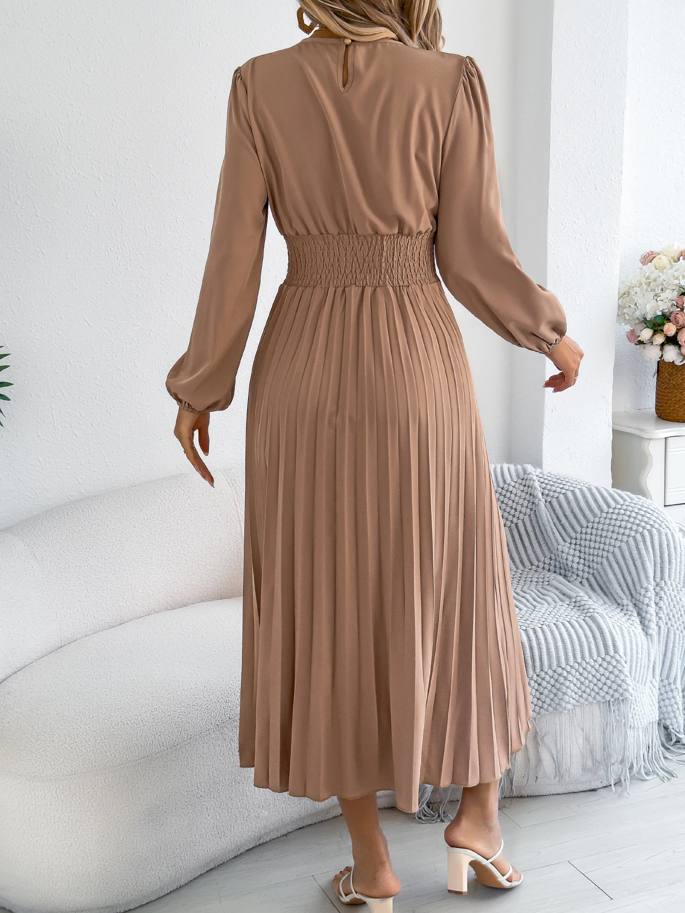 Women Autumn Winter Maxi Dress Khaki Green Blue