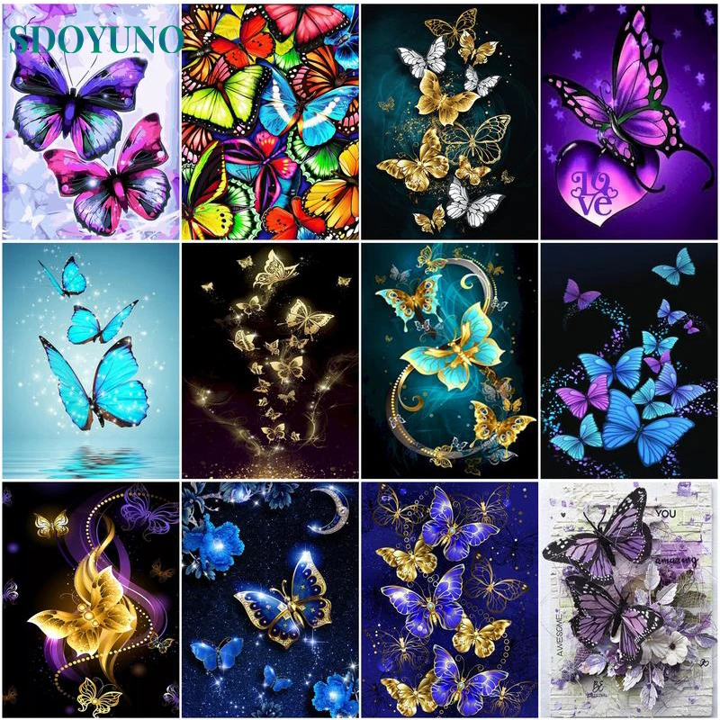 Painting Numbers Canvas Butterflies  Paint Numbers Pictures Butterflies -  Oil Paint - Aliexpress