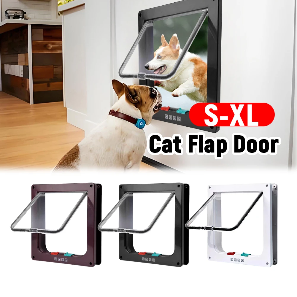 Cat Flap Door with 4 Way Security Lock Puppy Kitten Safety In&out Pet Door Dog Cat Kitten Flap Door Pet Doors and Sliding Door Cat Flap Door with 4 Way Security Lock Puppy Kitten Safety In&out Pet Door Dog Cat Kitten Flap Door Pet Doors and Sliding Door