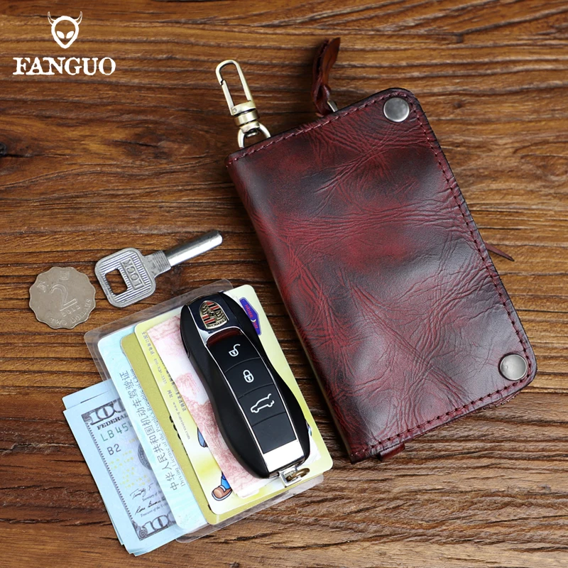 Vintage Mens Leather Key Wallet Zipper Key Holder Coin Wallet Change P