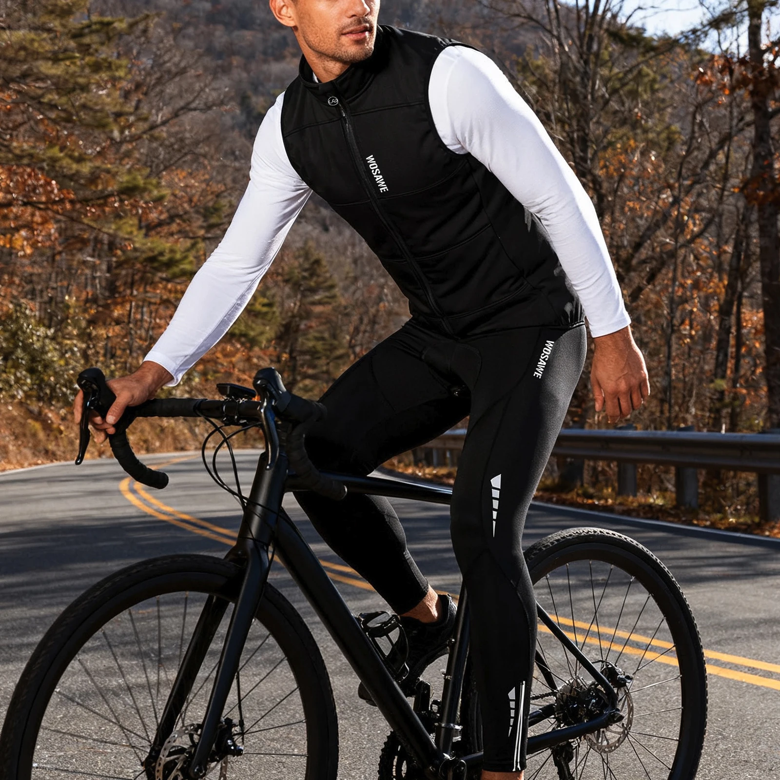 WOSAWE 사이클링 저지 세트 겨울 봄 조끼 바지 민소매 MTB 자전거 의류 따뜻한 자전거 재킷 보온 플리스 슈트