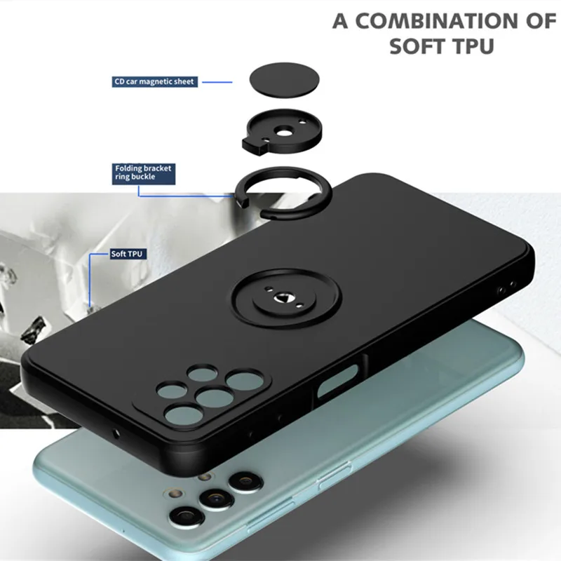 Square Liquid Silicone Phone Case With Ring Holder For Samsung_voghion.com
