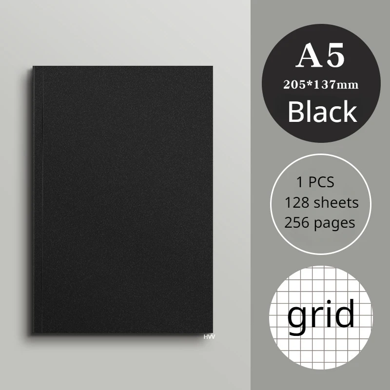 128 Sheets Thickened Black Card Straight Back Horizontal Notebook Cowhide Notepad Student Square Blank Planner  Agenda  Cute