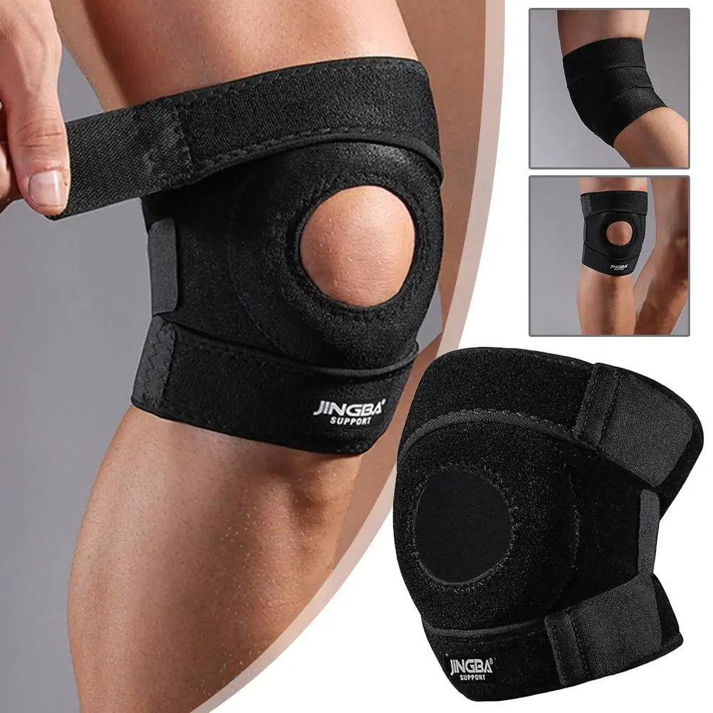 

Adjustable Compression Knee Pads Black Polyester Fiber Knee Sports Support Brace Elastic Breathable Workout Protective Gear F5X0