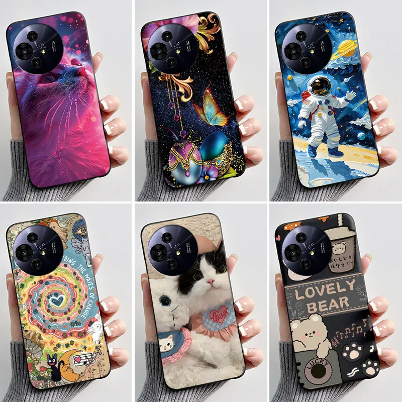 Aesthetic Cute Cat Astronaut Soft Silicone Black Protective Phone Case Cover