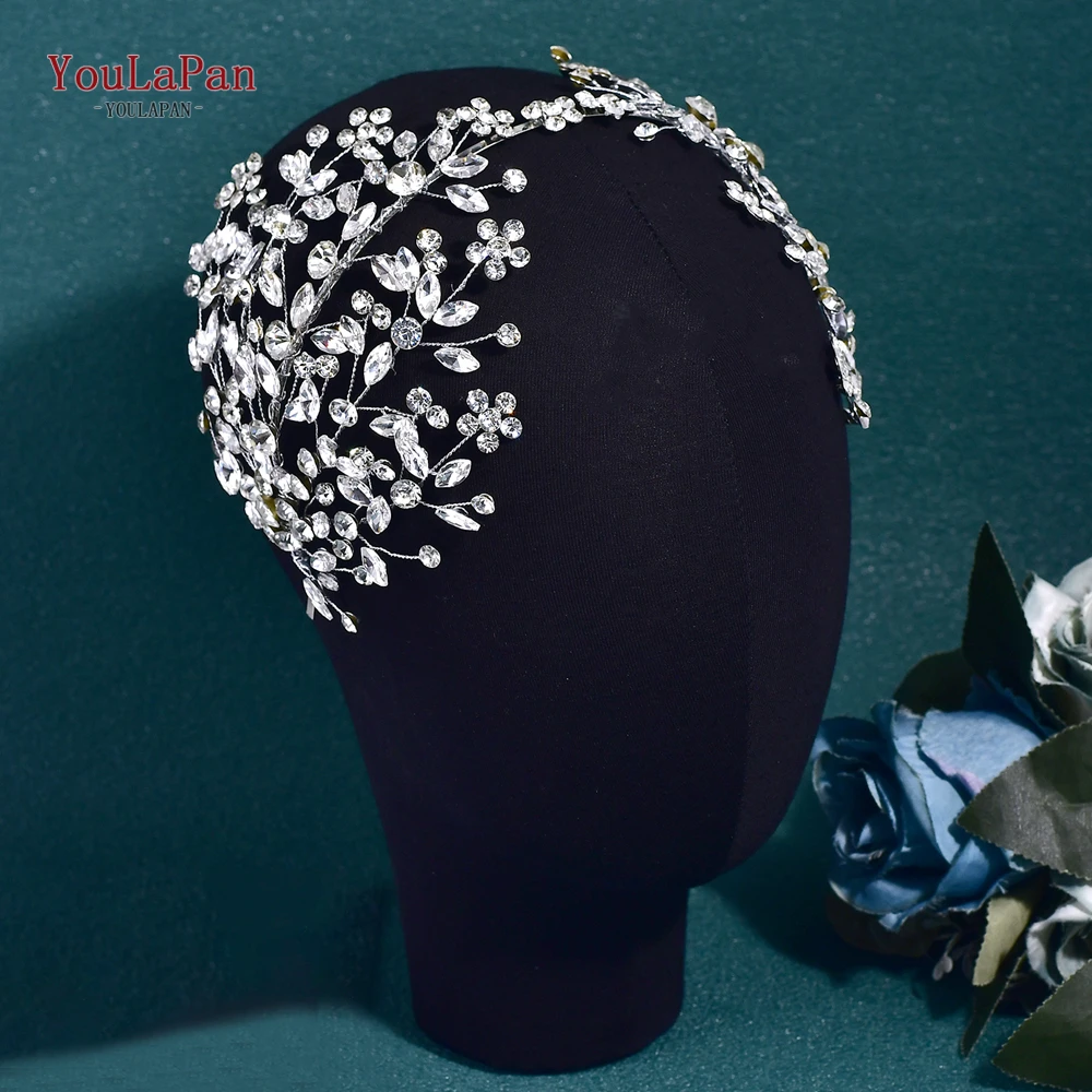 YouLaPan Luxury Rhinestone Bride Headband Handmade Silver Color Wedding Hair Accessories Fashion WWomen Hair Hoop Headwear HP794