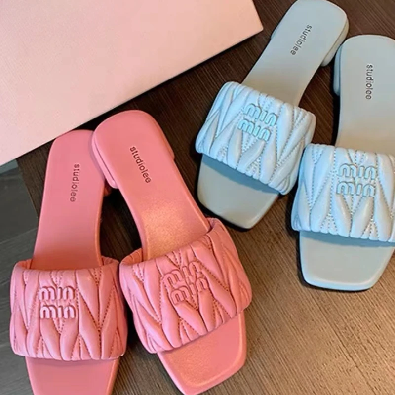 Summer New Style Fashionable Elegant Casual Women's Shoes Solid Color Round Toe Lightweight Flat Heel Open Toe Slippers NO:L8