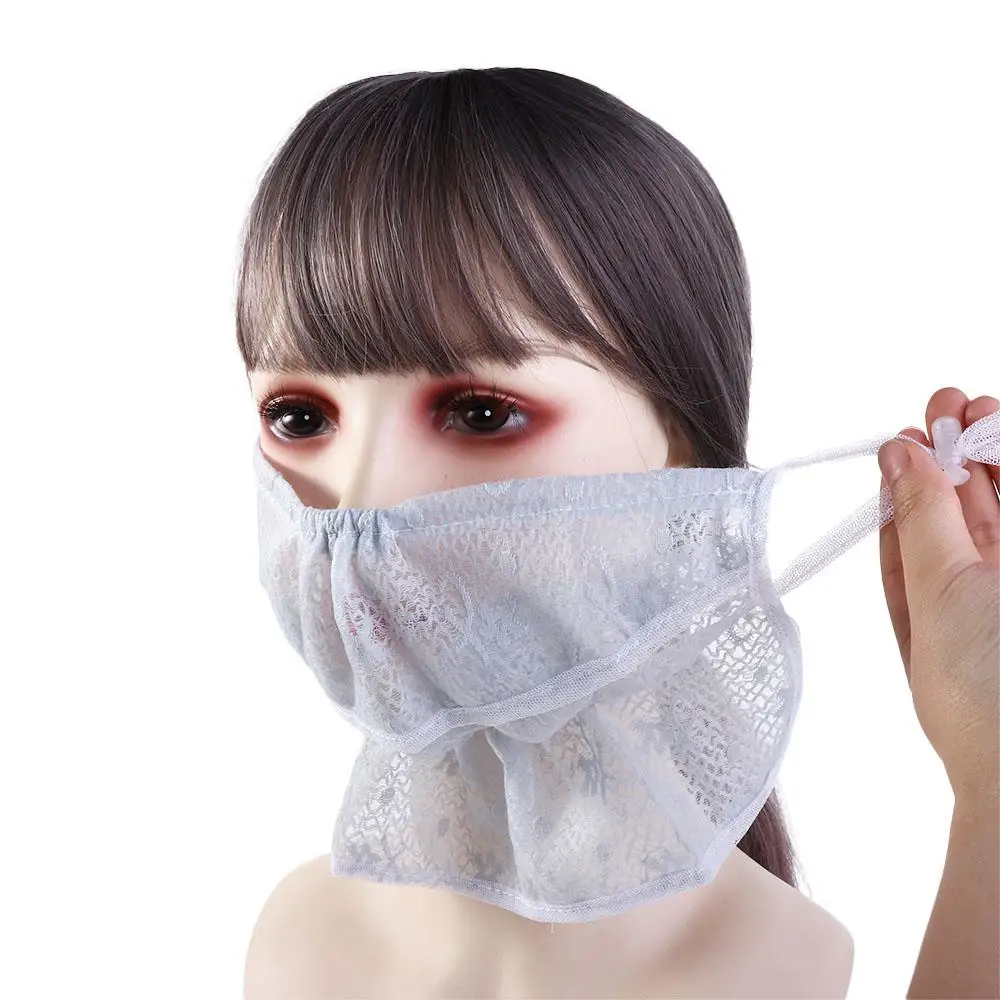 

New Neck Protection Breathable Sun Protection Mask Women Outdoor Cycling Lace Veil Reusable Opening Dust Face Cover