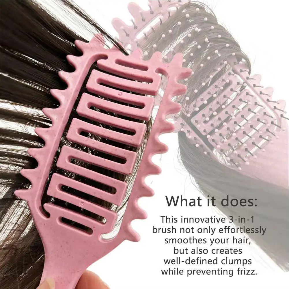 Curl Defining Brush,Hair Comb For Curly Hair,Curl With Prongs Define Styling Brush,Curved Vented Detangling Brush Styling Tool