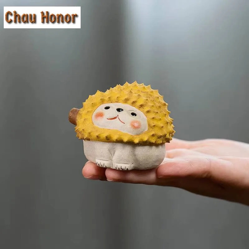Chinese Yixing Purple Clay Tea Pet Little Durian Hedgehog Statue Ornaments Figurine Handmade Zisha Sculpture Tea Set Decoration