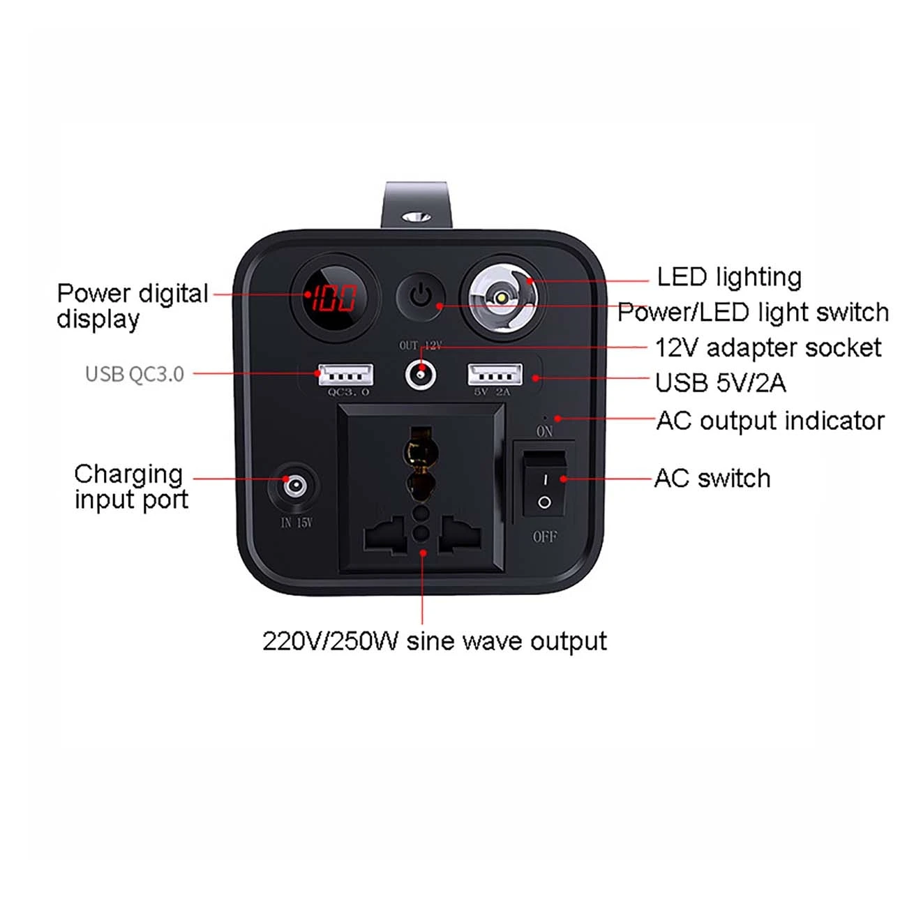 Fonte de Alimentação de Emergência de Alta Exterior do Inversor do Banco de Potência Portátil do Carregador de Bateria do Gerador 68000mah para a Caminhada de Acampamento Potência 220v Computers & Electronics
