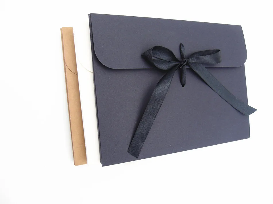 Kraft Paper Envelope Boxes for Scarf Underwear Facial Mask Packaging White Black Gift Box with Ribbons Favor Box Printed Custom 6 undefined