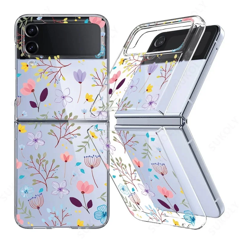 Flower Pattern Shockproof Transparent Folding Phone Case