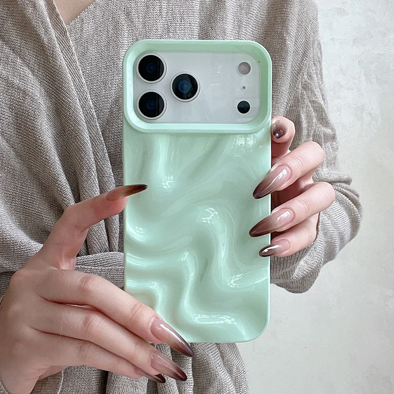 Elegant 3D Glossy Wine Red Wavy Texture Phone Case