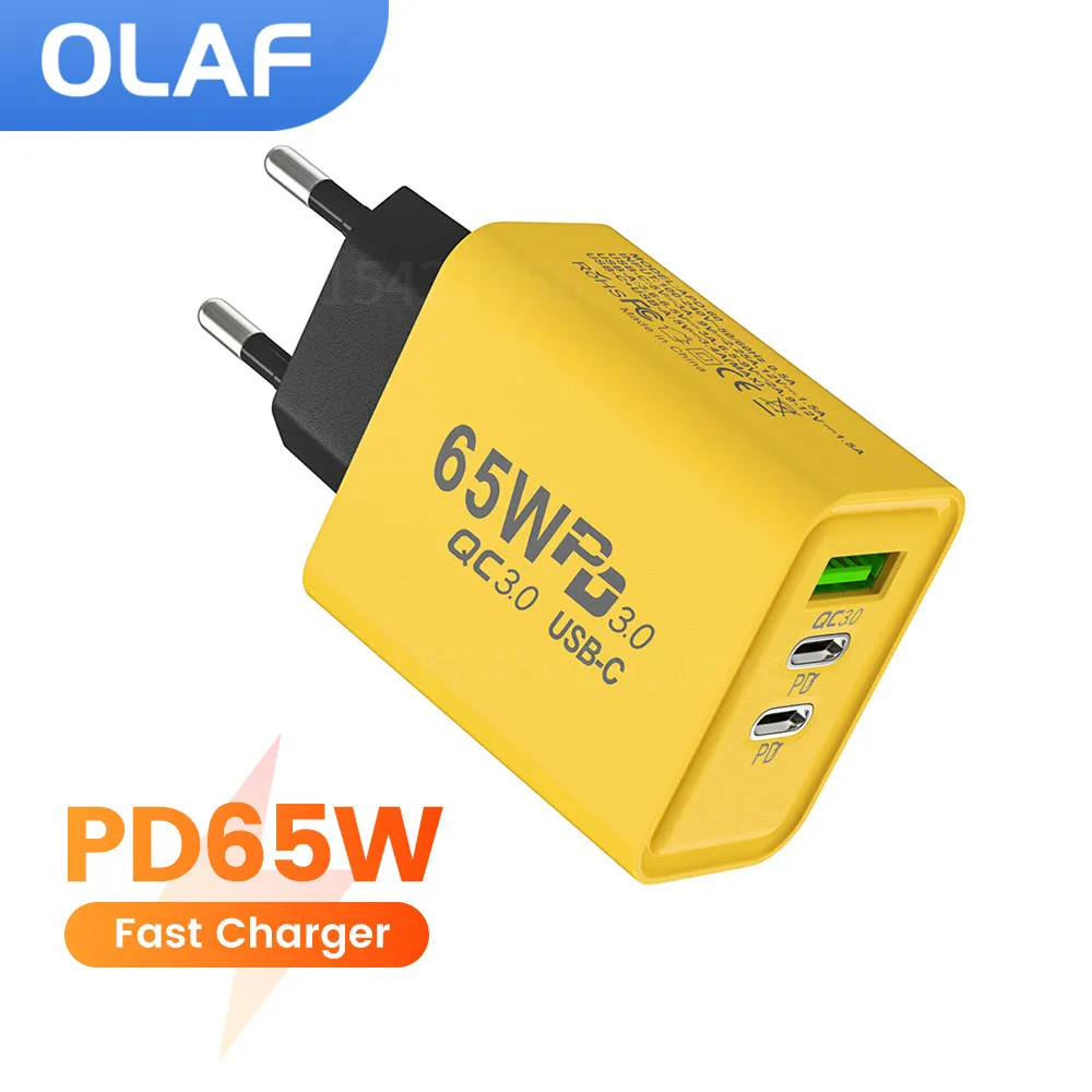 Olaf PD 65W Usb C Charger 3 Ports Fast Charging Type C Charger Phone Adapter for Iphone 15 14 13 12 Xiaomi Huawei Samsung