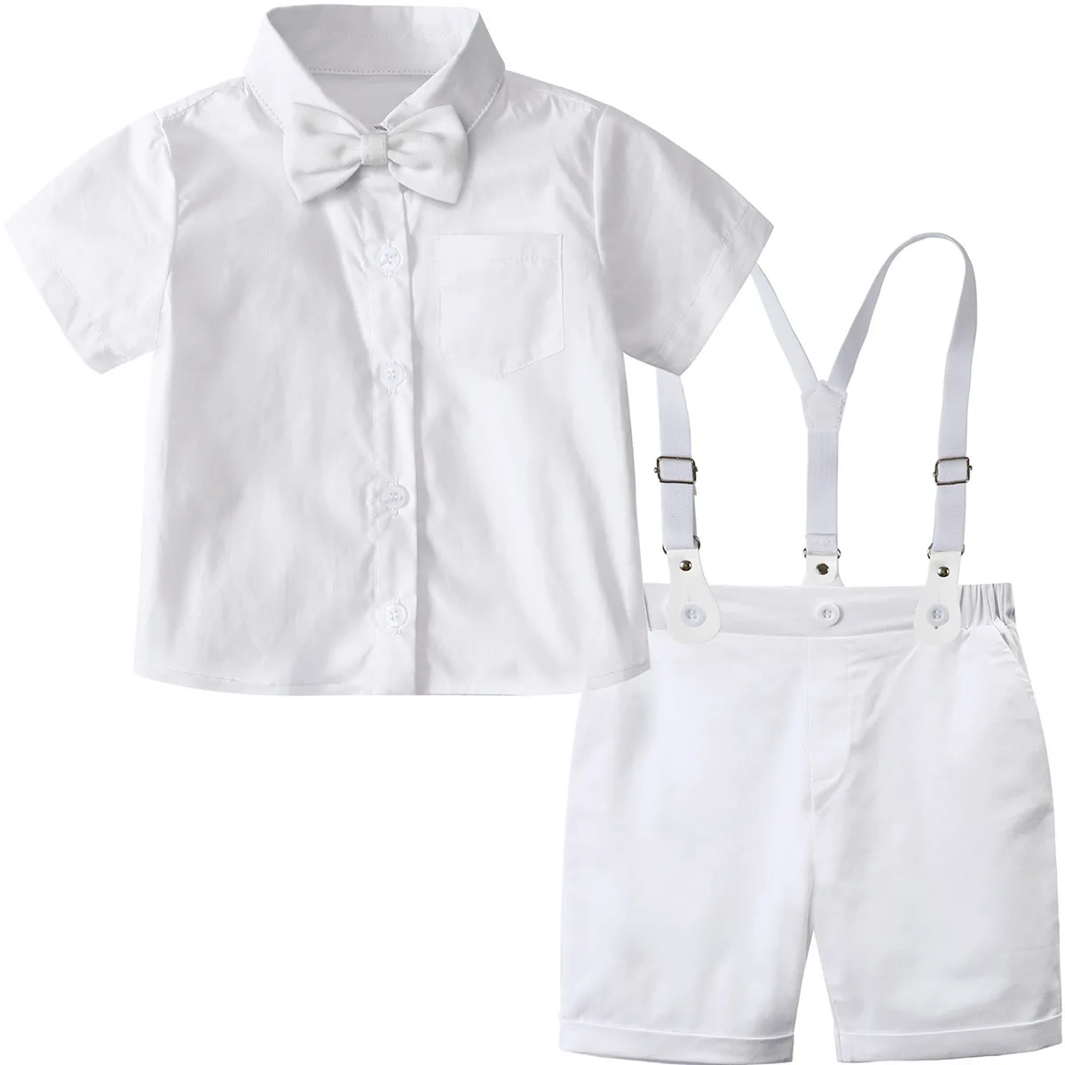 Boys Christening Outfits Toddler White Suit for Baptism Baby Wedding Clothing Set Infant Gentleman Birthday Short Sleeves 2PCS