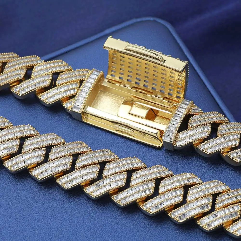 thumbnail interactive-video image 1 of KRKC&CO 12mm/18mm Iced Cuban Link Chain For Men, 14k Gold Cuban... 1 of 9
