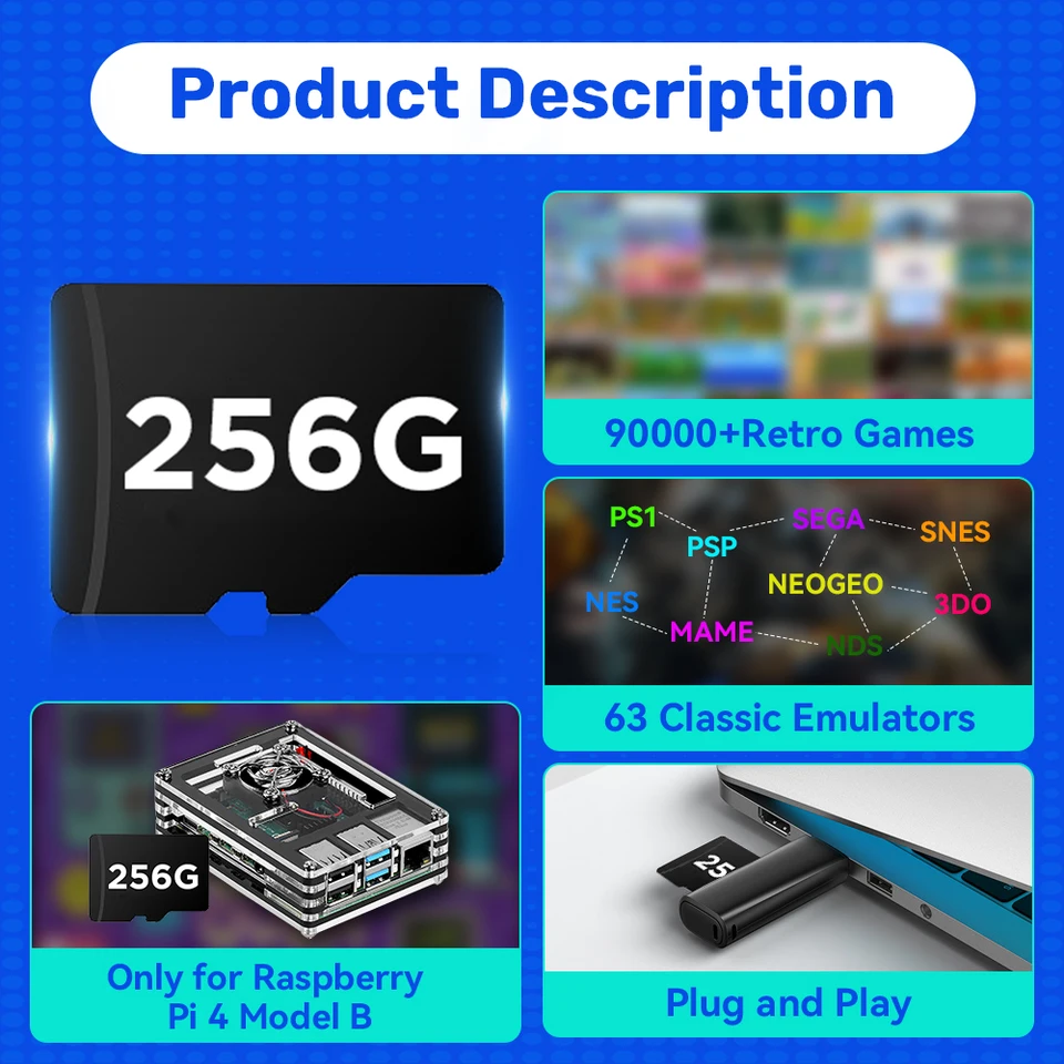 90000 + 레트로 게임이 포함된 Raspberry Pi4 모델 B용 게임 카드 PS1/PSP/SEGA/SNES/NES/MAME/NEOGEO/NDS/3DO  등을 위한 Batocera 39 TF 카드 - AliExpress