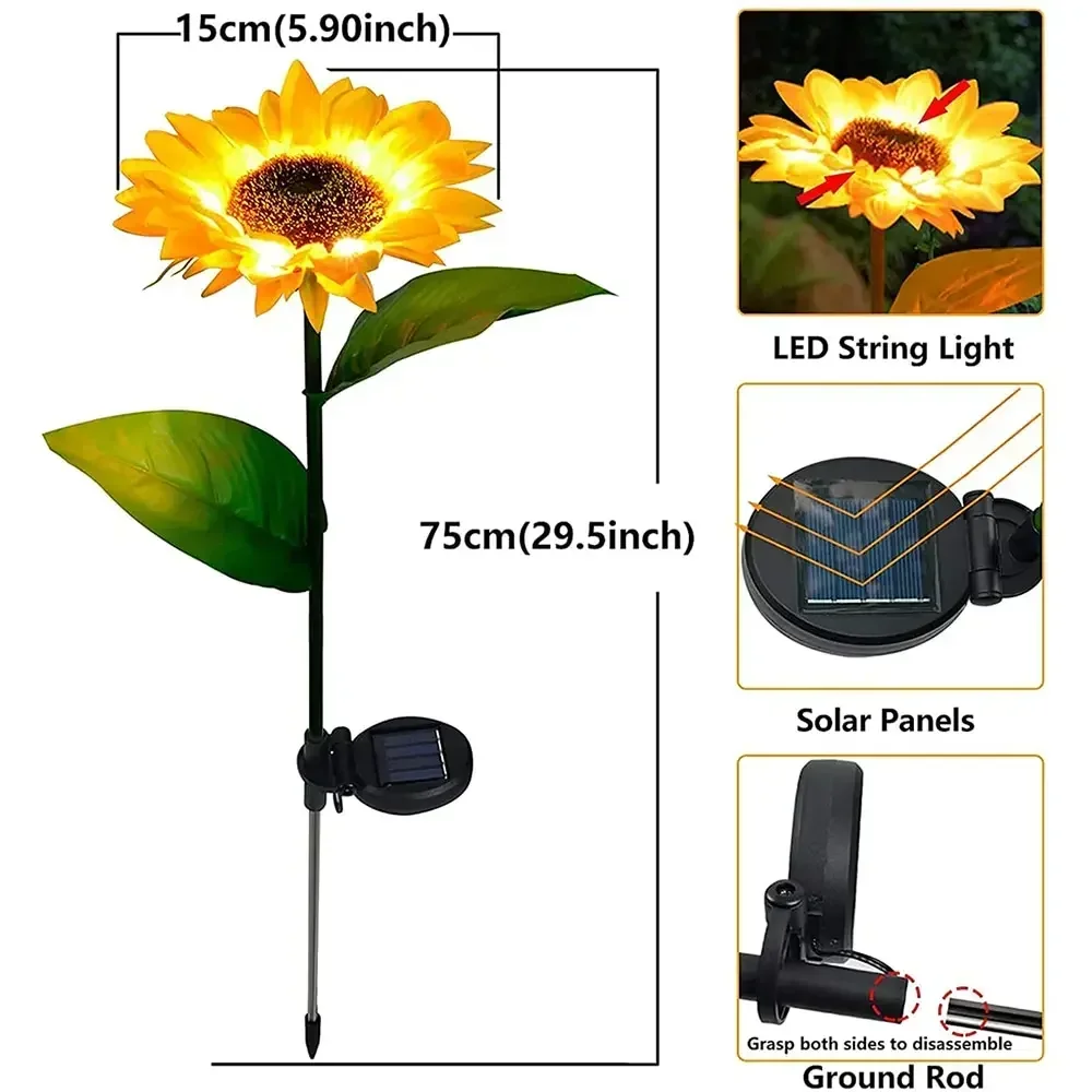 Outdoor Solar Sunflowers Lamp Smart Sense Garden Lights Yard Wedding Thanksgiving Decor Light Waterproof LED Lawn Light 6