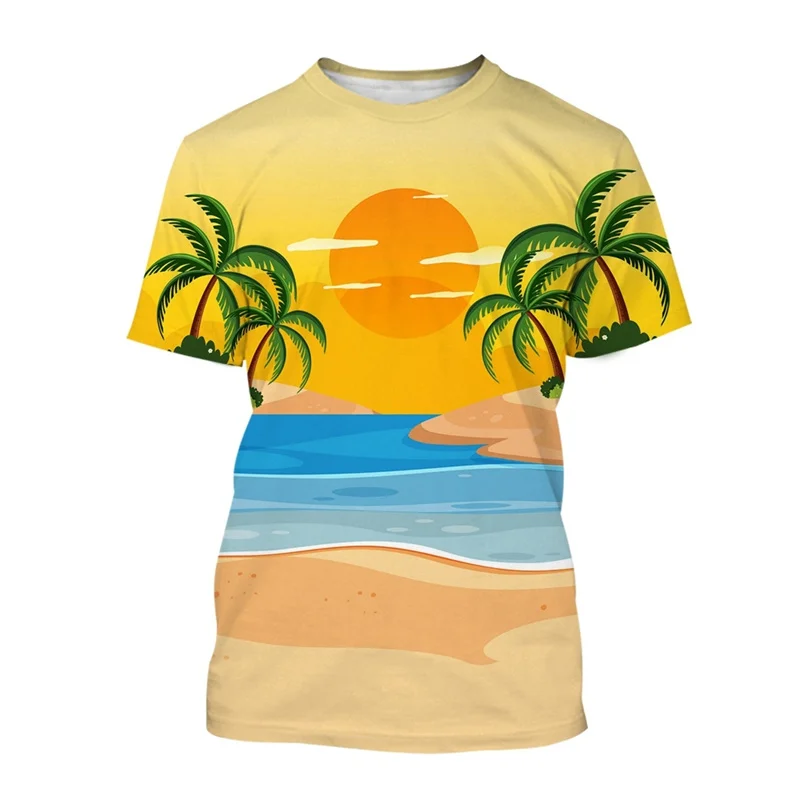 

Summer Tropical Palm Trees T Shirt For Men Casual Beach Hawaiian Short Sleeves 3d Printed Coconut Tree T Shirt Street Tops