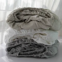 100% Linen Fitted Sheet with Elastic Band, Non Slip Adjustable Mattress Cover for Single Double King Queen Bed,140/160/200cm 1