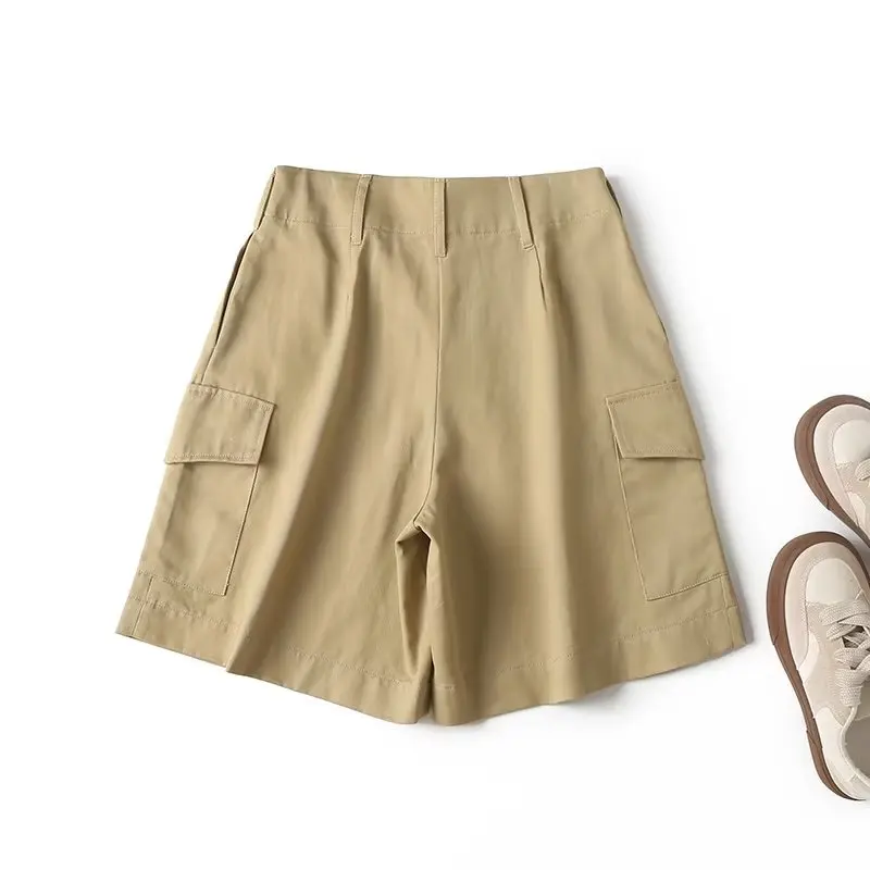 Withered 2024 Summer Bermuda Ladies High Wasit Loose Cotton Shorts Women Fashion Boyfriend Retro Cargo Shorts