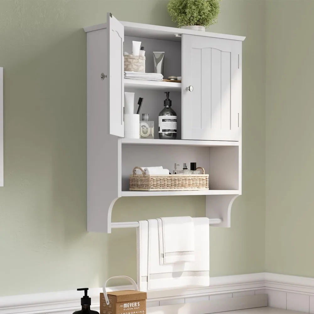 

Bathroom Cabinet with Towels Bar, Medicine Cabinets with 2 Door Adjustable Shelves, Wall Mounted Bathroom Cabinet