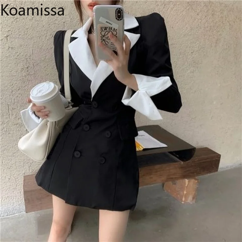 

Koamissa 2022 New Korean Blazer Dress Fashion Office Lady Chic Mini Short Party Dresses Notched Patchwork Women Fashion Vestidos