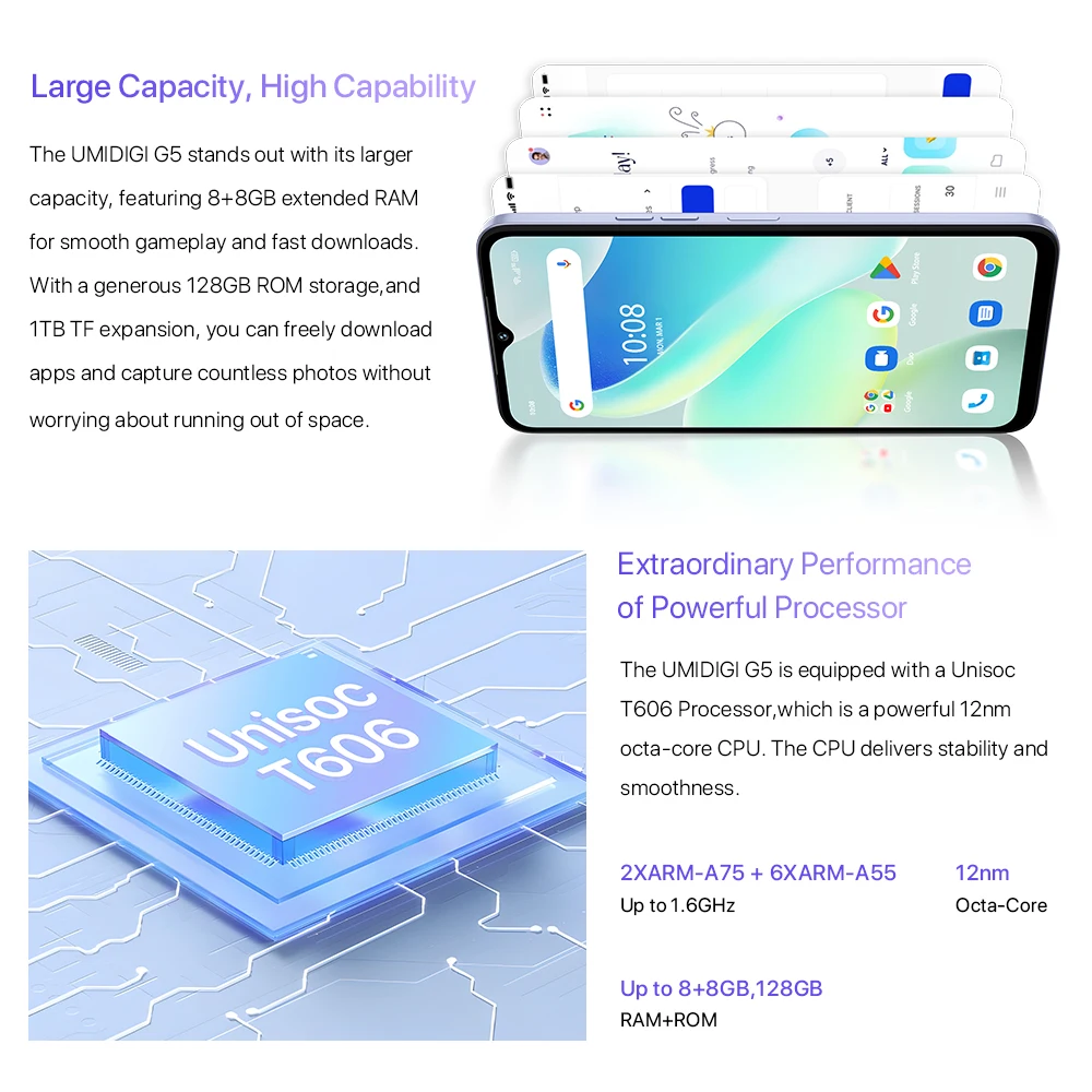 UMIDIGI G5 Smartphone, Android 13 , 8GB RAM 128GB ROM, 50MP Camera, 5000mAh Battery,  Dual SIM 4G Cellphone 4