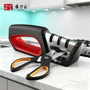 Affilacoltelli e forbici 4 in 1, strumento professionale per ripristinare e lucidare le lame, impugnatura ergonomica antiscivolo, kit per affilare la cucina
