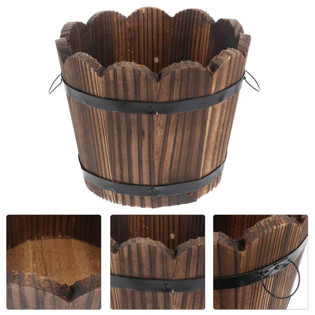 Fa Zamatos Ültetvényes Virágcserepek Kültéri Kerek Kerti Ültetvények Dekoráció Otthoni Vödör Bonsai - Image 2