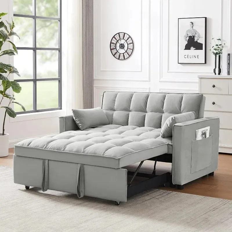 

55 Inch Convertible Sleeper Sofa 3 in 1 Velvet Small Loveseat with Pull Out Bed sofa bed furniture living room minimalist sofa