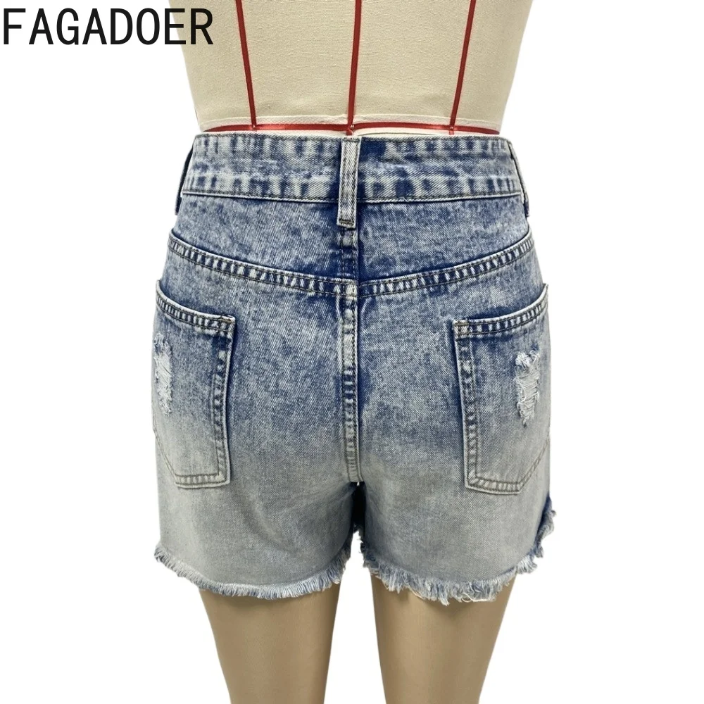 FAGADOER Summer New Gradient Denim Shorts Women High Waist Button Pocket Skinny Jean Casual Female Cowboy Matching Bottoms 2024
